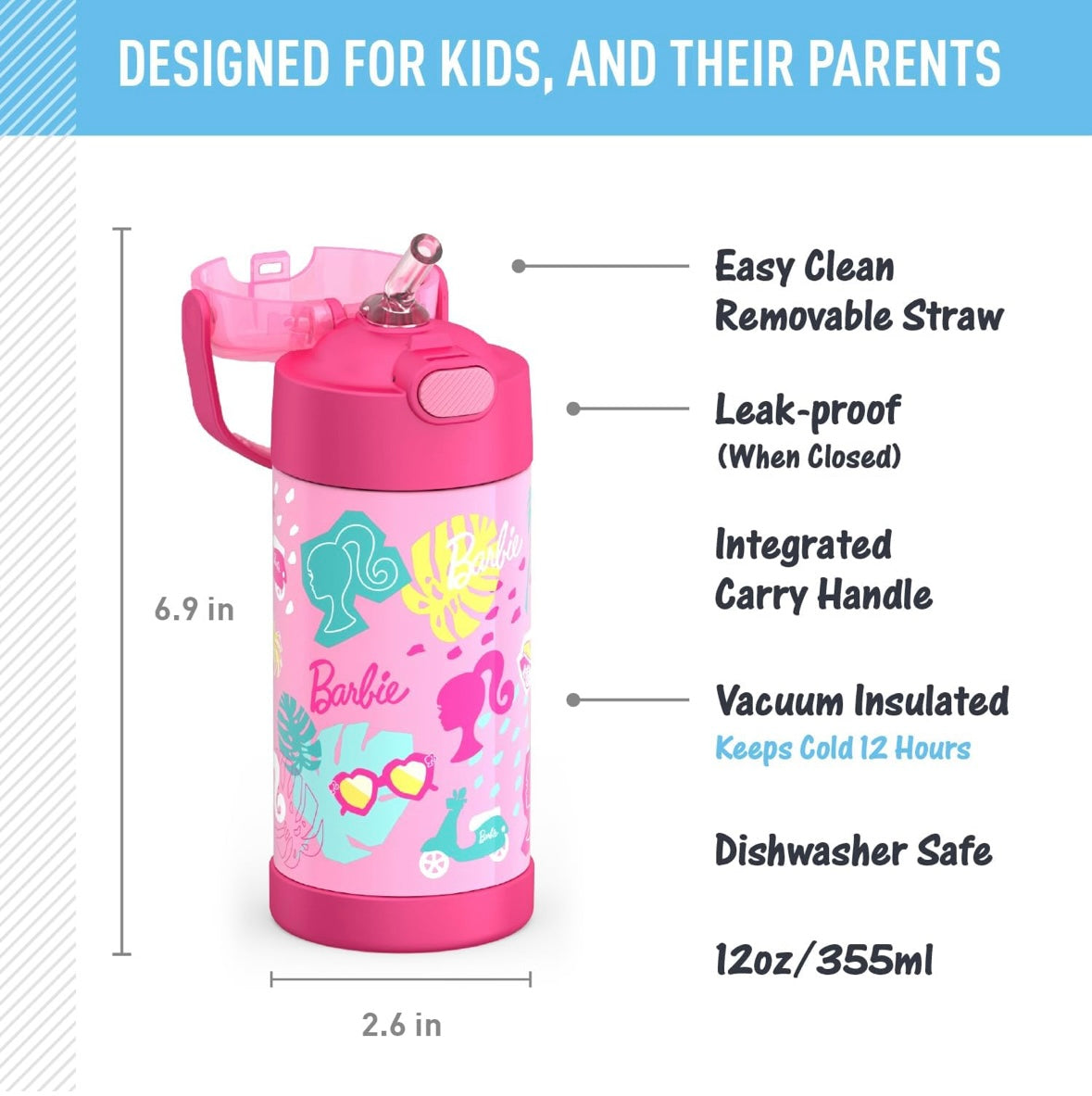 Thermos Water Bottle - Barbie