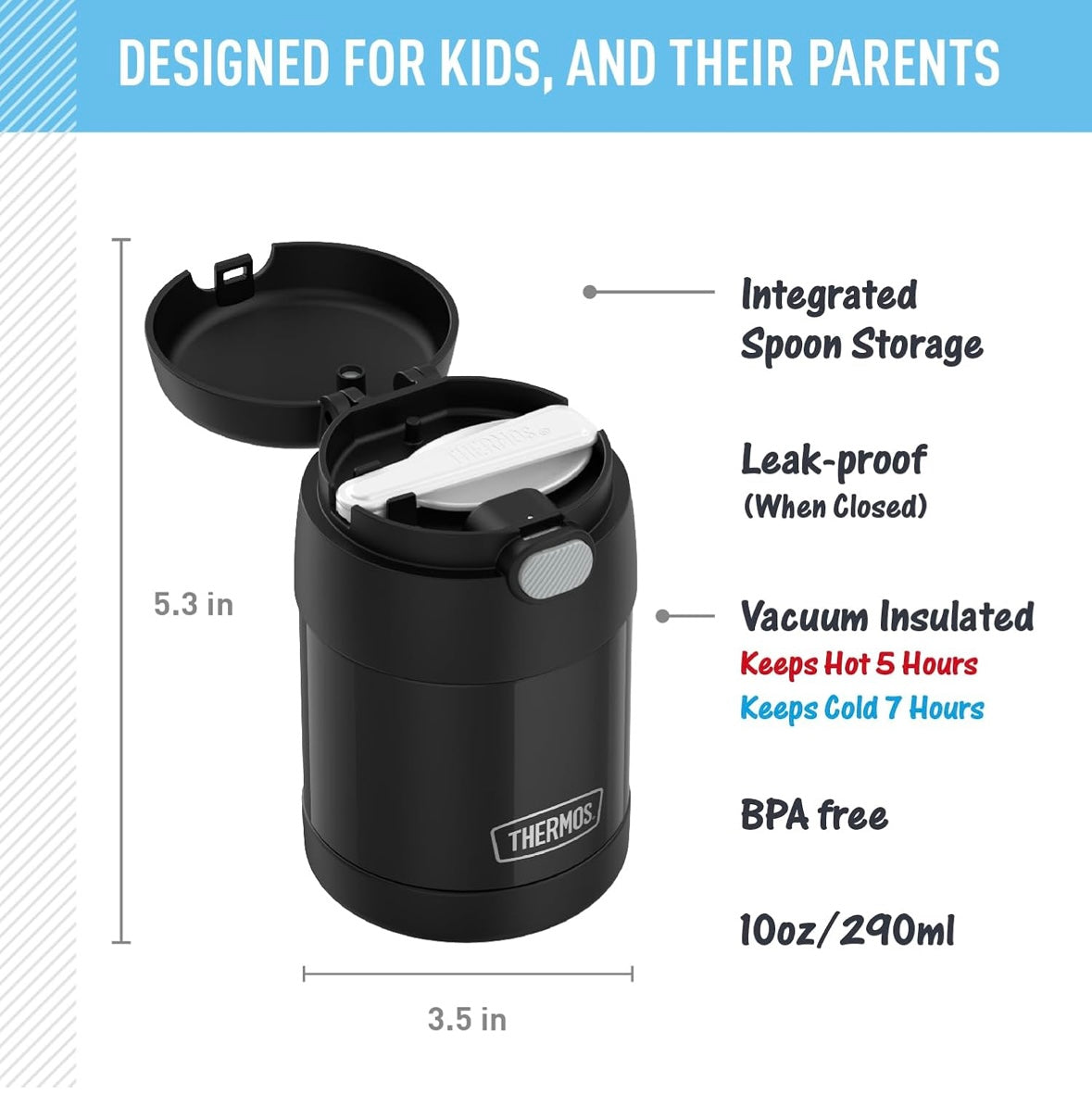 Thermos Food Jar with Spoon - Black