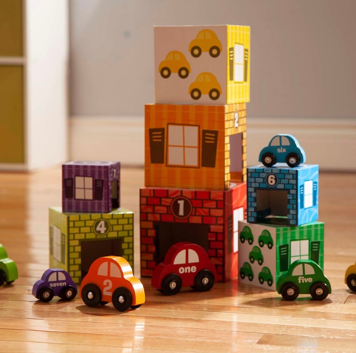 Melissa & Doug - Nesting and Sorting Garages and Cars (7 Colors)