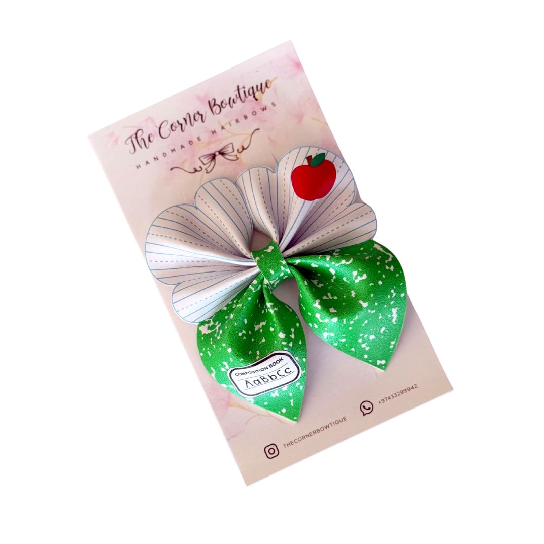 Apple & Book Composition Bow - Green