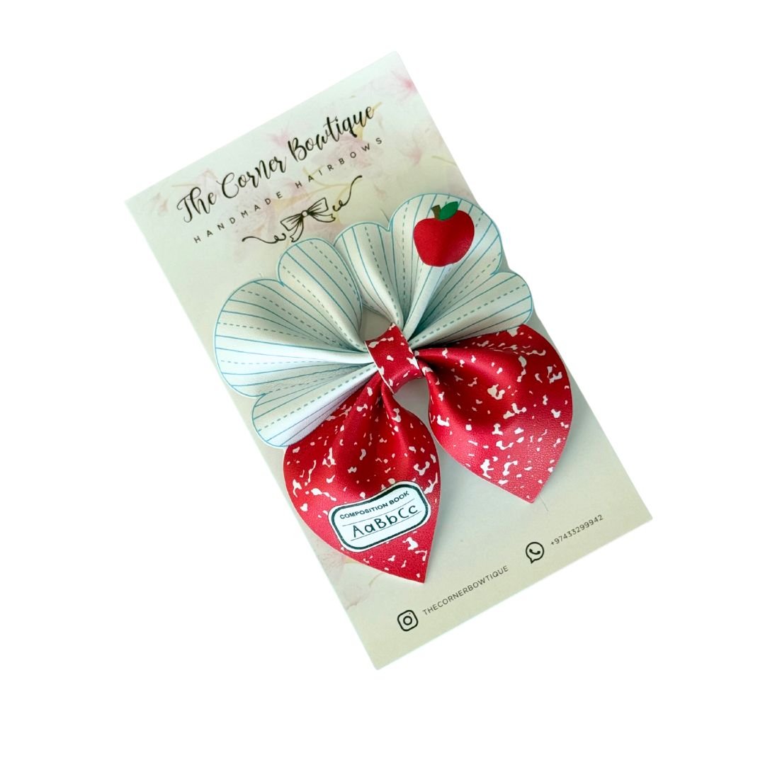 Apple & Book Composition Bow - Red