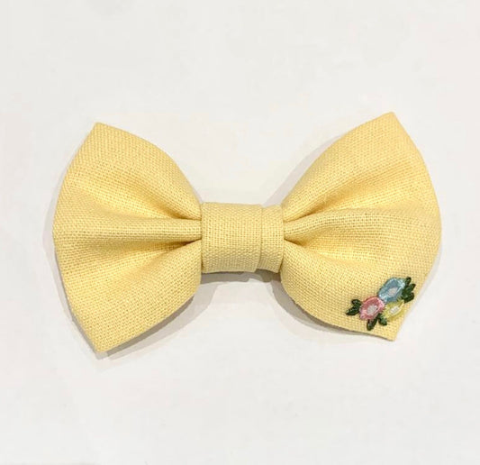 Handmade Linen Hair Bow - Yellow