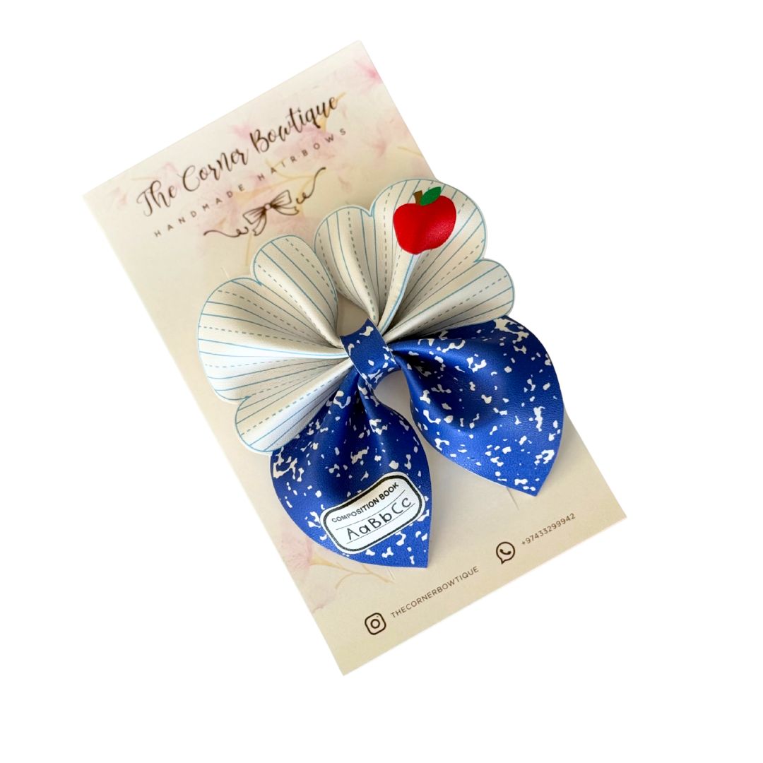 Apple & Book Composition Bow - Blue