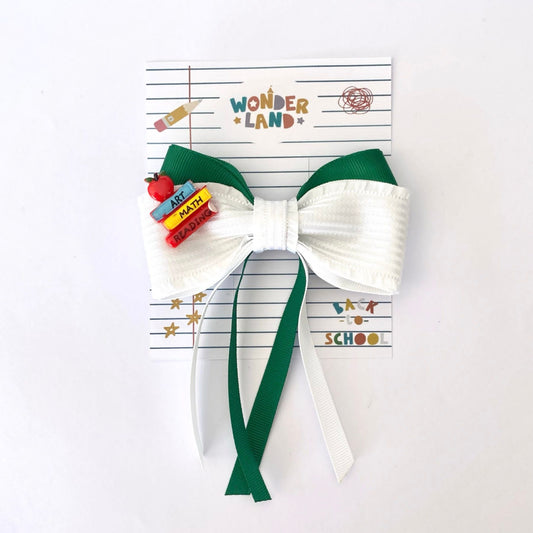 Back To School 2023 - Green & White Hairbow