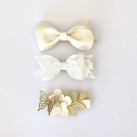 Handmade Small Bows - Off-White (Set of 3)