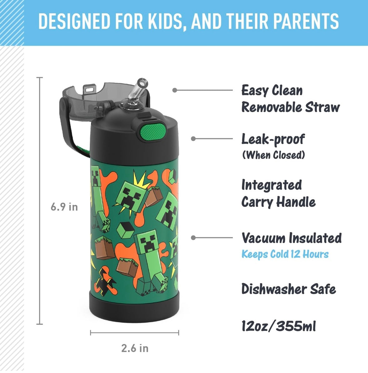 Thermos Water Bottle - Minecraft Creeper