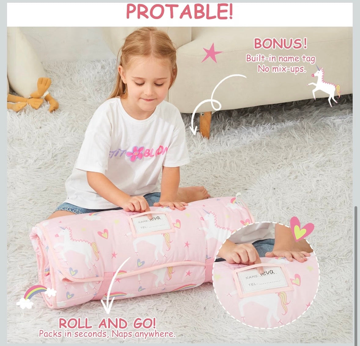 Toddler Nap Mat - Pink Unicorn