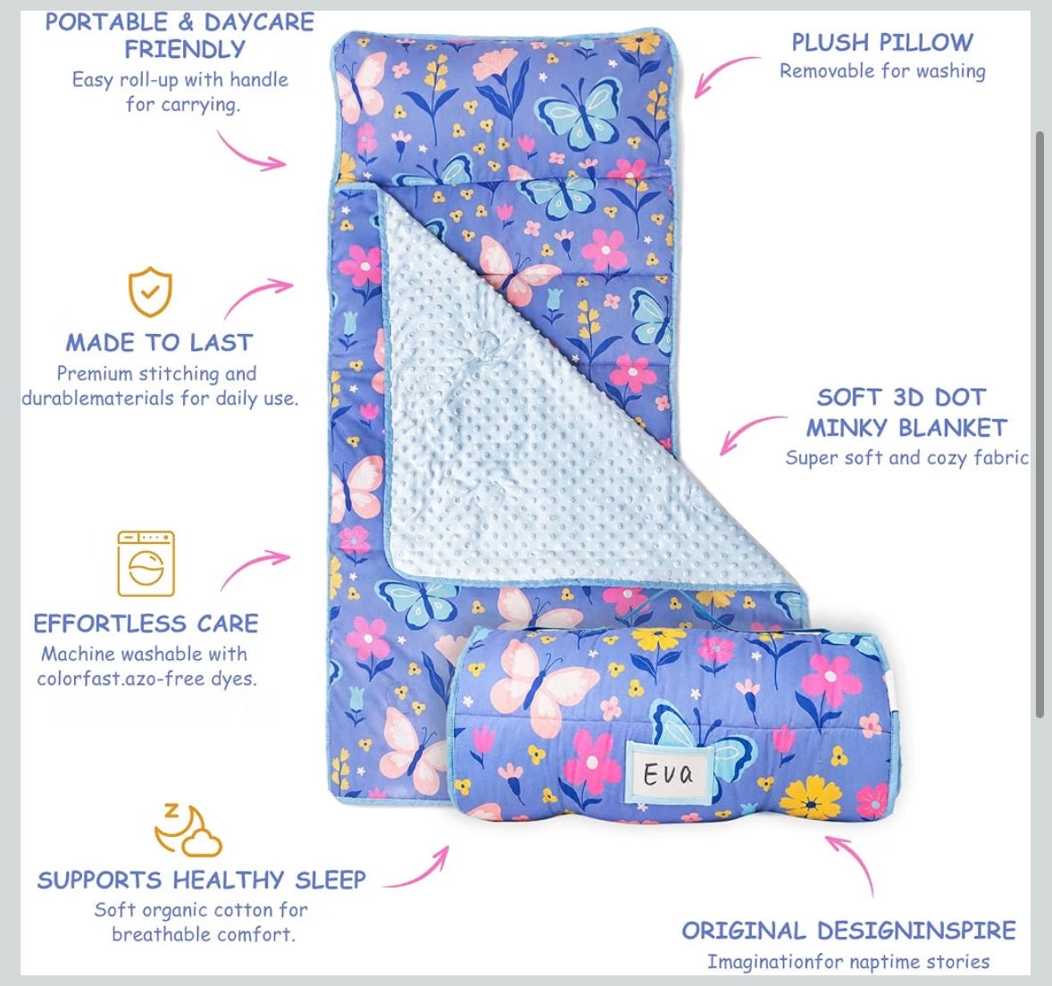 Toddler Nap Mat - Purple Butterfly