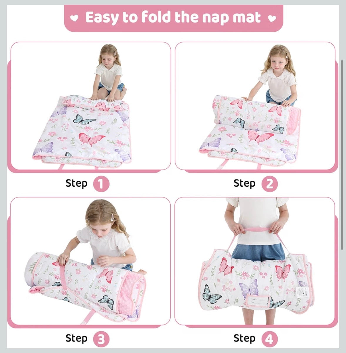 Toddler Nap Mat - White Butterfly
