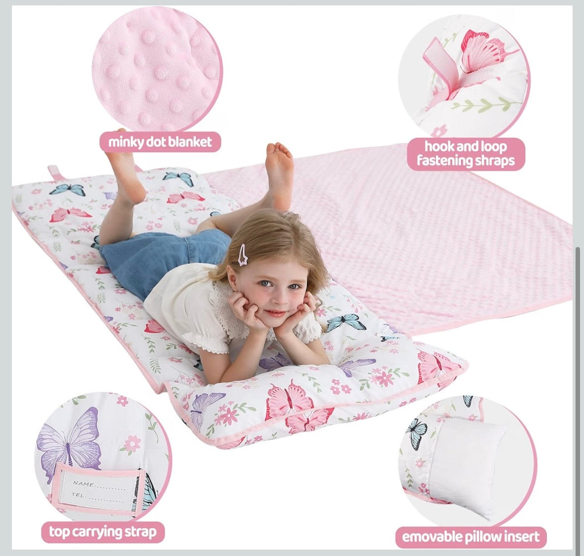 Toddler Nap Mat - White Butterfly