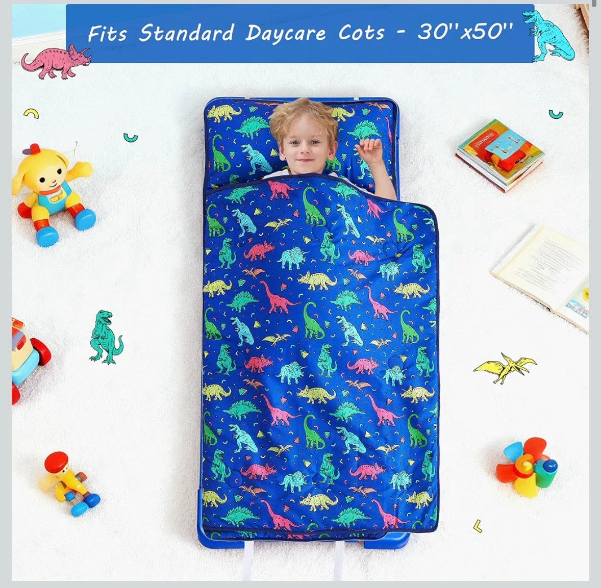 Toddler Nap Mat - Blue Dinosaur