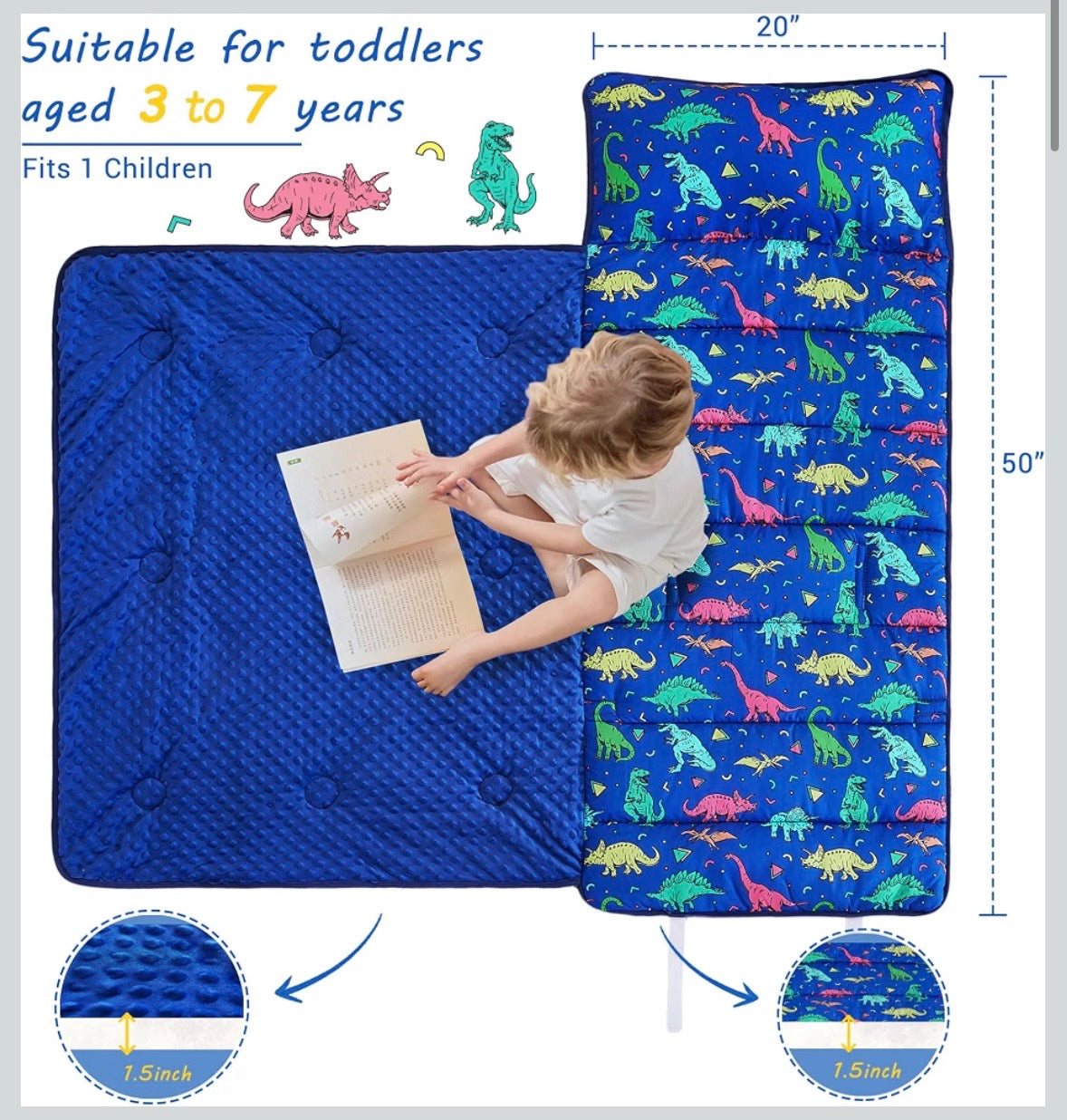 Toddler Nap Mat - Blue Dinosaur