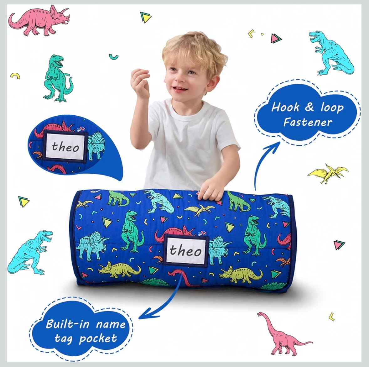 Toddler Nap Mat - Blue Dinosaur