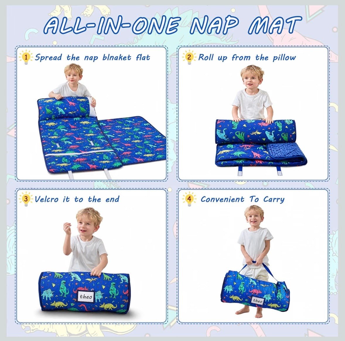 Toddler Nap Mat - Blue Dinosaur